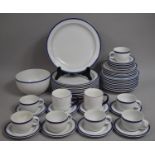 A Portuguese White and Blue Trim Bistro Breakfast Set to Comprise Cups, Saucers, Plates etc