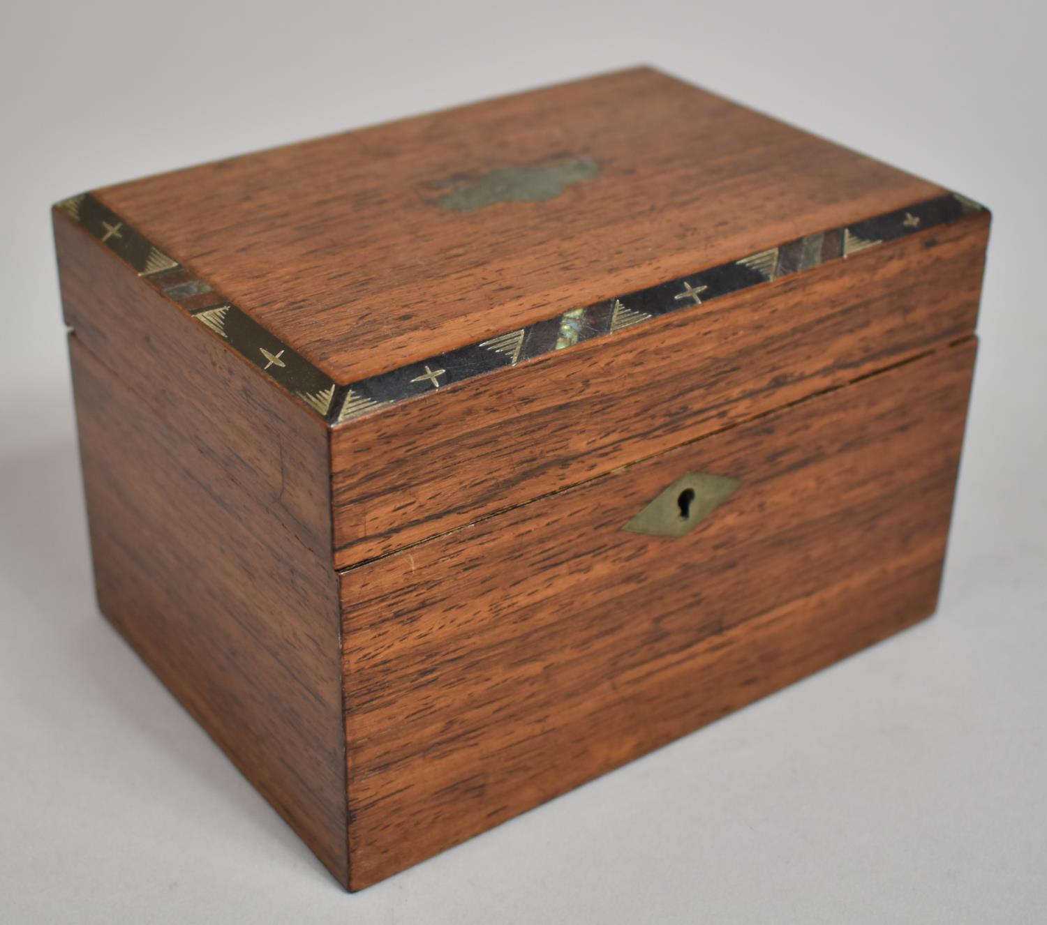 A Late 19th Century Rectangular Single Tea Caddy with Mother of Pearl Inlay to Hinged Lid, 14cm Wide