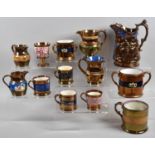 A Collection of Copper Lustre Jugs, Tankards, Loving Mug etc