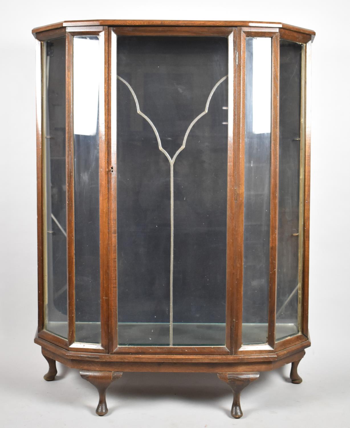 A Mid 20th Century Oak Galleried Bow Fronted Display Cabinet, 97cm wide