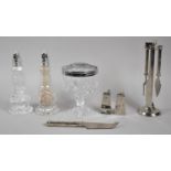A Collection of Silver Plate to Include Cheese Cruet, Cheese Knife Set and Pair of Glass and