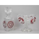 Two Pressed and Overlaid Glass Items, Bowl and Decanter