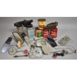 A Collection of Various Vintage Automobile Items to include Grease Tins, Oil Can, Rear View