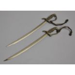 A Pair of Novelty Letter Openers/Meat Skewers in the Form of Swords, 19.5cm long