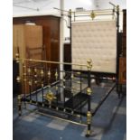 A Nice Quality Late Victorian/Edwardian Brass and Iron Half Tester Double Bed Frame with Panelled