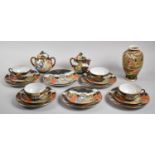 A Mid/Late 20th Century Japanese Satsuma Part Tea Set Together with Vase