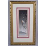 A Finely Painted Oriental Study of a Bird on Branch, 8x16cm Signed