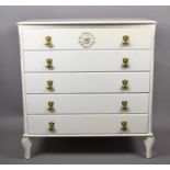 A Modern White and Gilt Five Drawer Chest, 79cm Wide (Matches Lot 527)