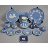 A Collection of Seventeen Pieces of Blue and White Wedgwood Jasperware to comprise Dishes, Plates,