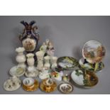 A Collection of Ceramics to Comprise Decorative Plates, Belleek Vases, Continental Majolica Glazed