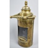 A 19th Century Marine Brass Cylindrical Lantern with Hinged Glazed Door and Barley Twist Carry