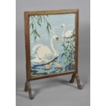 A Mid 20th Century Tapestry Fire Screen, Swans, 50cm wide