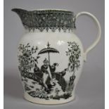 A 19th Century Transfer Printed Monochrome Jug Decorated with Oriental Scenes, Chip to Pourer,