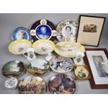 A Collection of Commemorative Ceramics, Decorated Plates, Slate Aneroid Barometer, Coalport