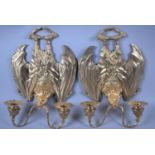 A Pair of Reproduction Gilt Sprayed Metal Two Branch Candelabra in the form of Bats