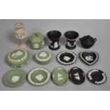 A Collection of Fourteen Pieces of Wedgwood Jasperware to comprise Green and White and Black and