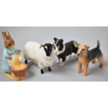 A Collection of Beswick Ornaments to Include Beatrix BP2, Fox Terrier, Black Faced Sheep and