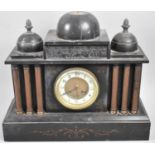 A Late 19th/Early 20th Century French Black Slate Mantle Clock of Architectural Form, Missing Finial