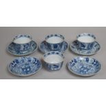 A Collection of Oriental Porcelain Tea Bowls and Saucers With Transfer Blue and White Decoration