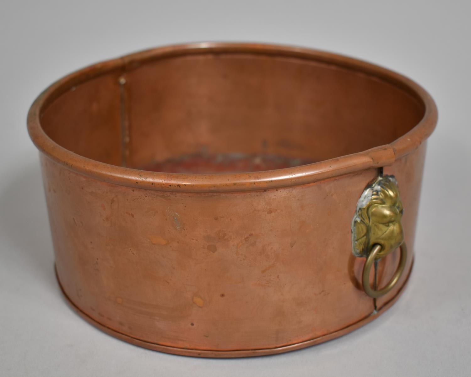 A Circular Copper Planter with Brass Lion Mask Handles, 20cm Diameter - Image 3 of 3