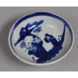 A Small Chinese Blue and White Dish Decorated with Chinese Gods in Exterior Location, 8.5cm Diameter