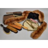 A Collection of Various Clothes Brushes, Dressing Table Items, Fur Stoles etc