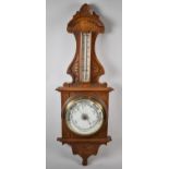 A Late Victorian Oak Wall Hanging Aneroid Barometer with Thermometer, 82cm high