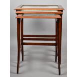 A Nest of Three Modern Mahogany Framed Glass Top Tables, One with Bird Print, Largest 56cm wide
