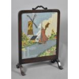 An Edwardian Oak Framed Tapestry Fire Screen, 44cm wide