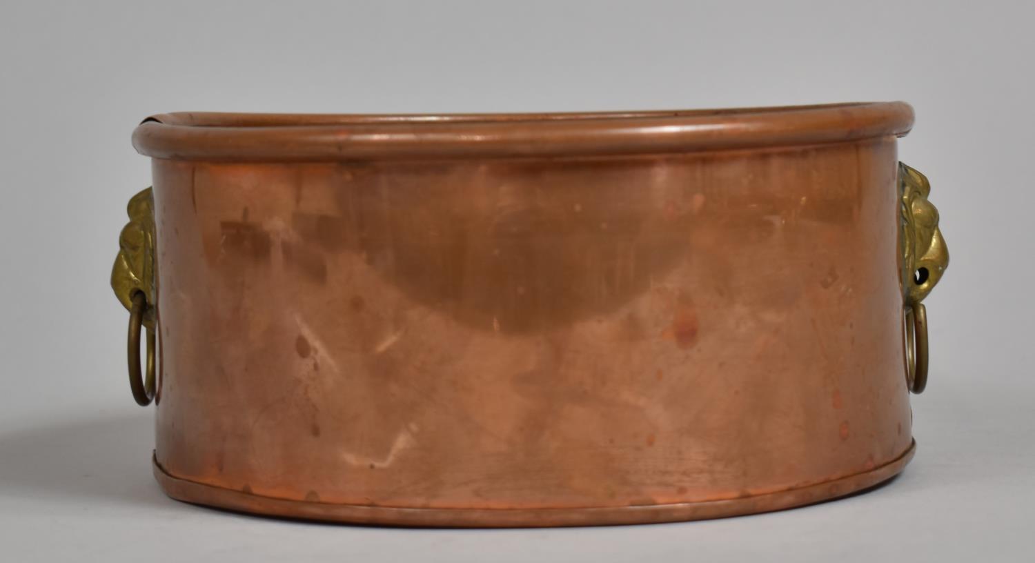 A Circular Copper Planter with Brass Lion Mask Handles, 20cm Diameter - Image 2 of 3