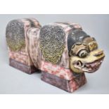 A Large Thai Carved Wooden Study of a Temple Lion, Painted Decoration, 34cm Long