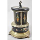 A Mid 20th Century Circular Musical Cigarette Dispenser with Cherub Finial and Floral Decoration,