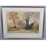 A Framed Watercolour Depicting Autumn Country Lane, Signed FF Errill, 55x37cm