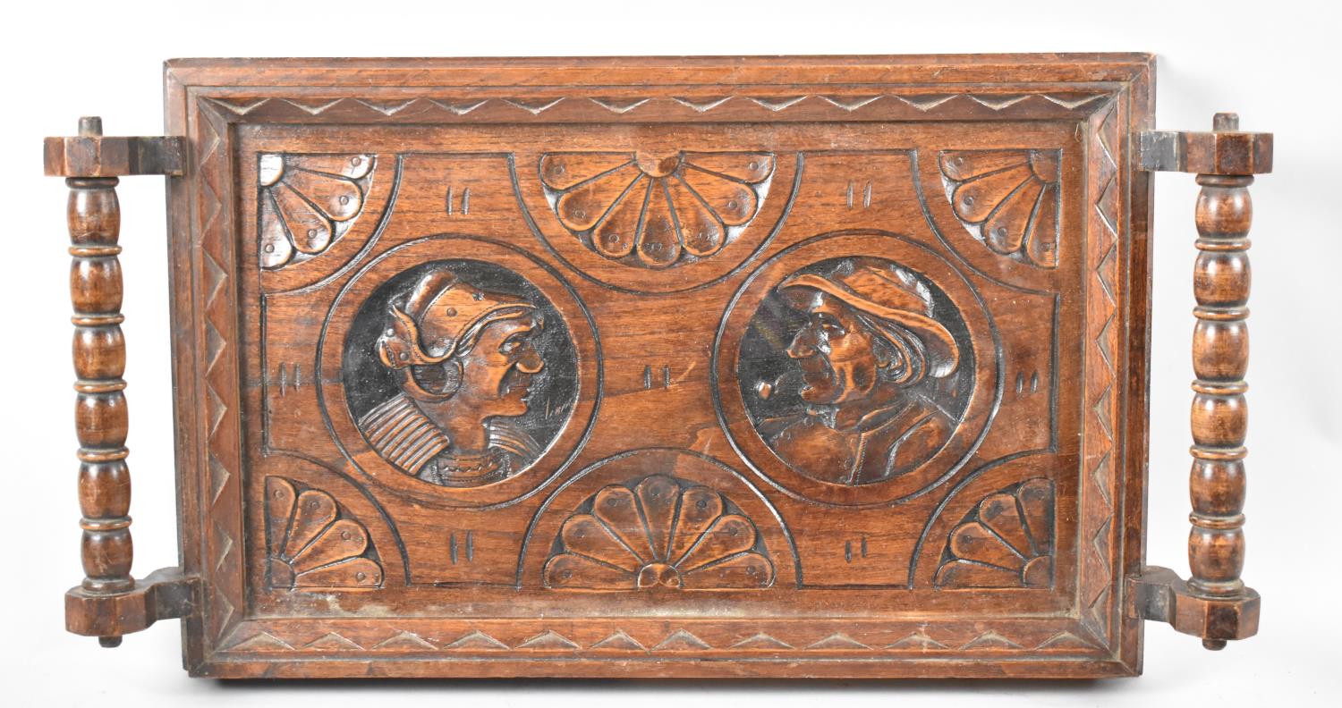 A Continental, Probably Dutch, Carved Oak Two handled Tray of Rectangular Form, 60cm Wide