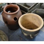 A Glazed Strawberry Planter together with a Plant Pot with Bamboo Decoration