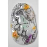 A Lavender Jadeite Amulet with Elephant and Monkey Design, 10cm High
