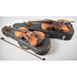 A Child's and a Full Sized Vintage Violin, Both in Cases and Requiring Substantial Restoration and
