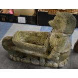 A Reconstituted Stone Garden Planter in the Form of Hedgehog with Wheelbarrow, 26cms High