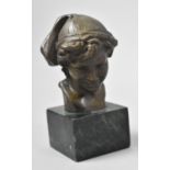 A Reproduction Bronze Study of Peter Pan on Faux Green Marble Base, 13cm high