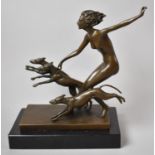 A Reproduction Bronze Art Deco Study of Nude Maiden with Three Greyhounds, Signed Lorenzl, on