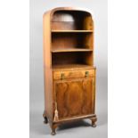 An Edwardian Walnut Bookcase of Small Proportions Having Arched Top with Two Adjustable Shelves,
