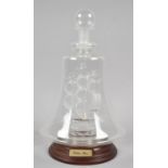 A Hand Blown Ship in Decanter, The Golden Hind, Circular Mahogany Plinth Base, 25cm high