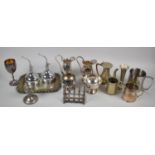 A Collection of Silver Plate Items to Include Tankards, Jugs, Toast Rack etc