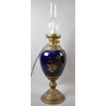 A Mid 20th Century Vase Shaped Table Lamp in Cobalt Blue with Gilt Decoration and Circular Brass