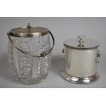 A Silver Plate and Glass Biscuit Barrel Together with a Silver Plated Cylindrical Lidded Ice