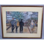 A Framed Pastel Sketch, Shopping Street with Figures, Signed M Richards, 41x29cm
