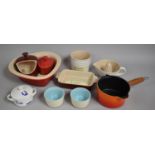 A Collection of Various Le Creuset Items to comprise Lidded Pot, Oven Dish, Saucepan Etc