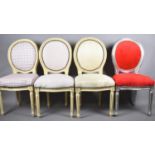 A Set of Four French Style Harlequin Salon Chairs with Reeded Front Supports