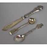 A Silver Handled Butter Knife, Victorian Silver Salt Spoon and Silver Canada Souvenir Spoon