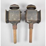 A Pair of 19th Century Trap Lamps, Both with Cracks to Side Glass Panels